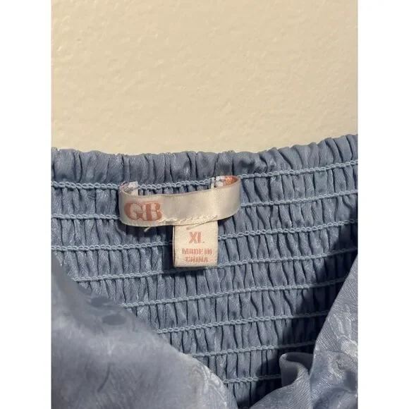 GB Blue Puff Sleeve Mini Dress XL Cottagecore Floral Romantic Fairy Prarie - Picture 3 of 8